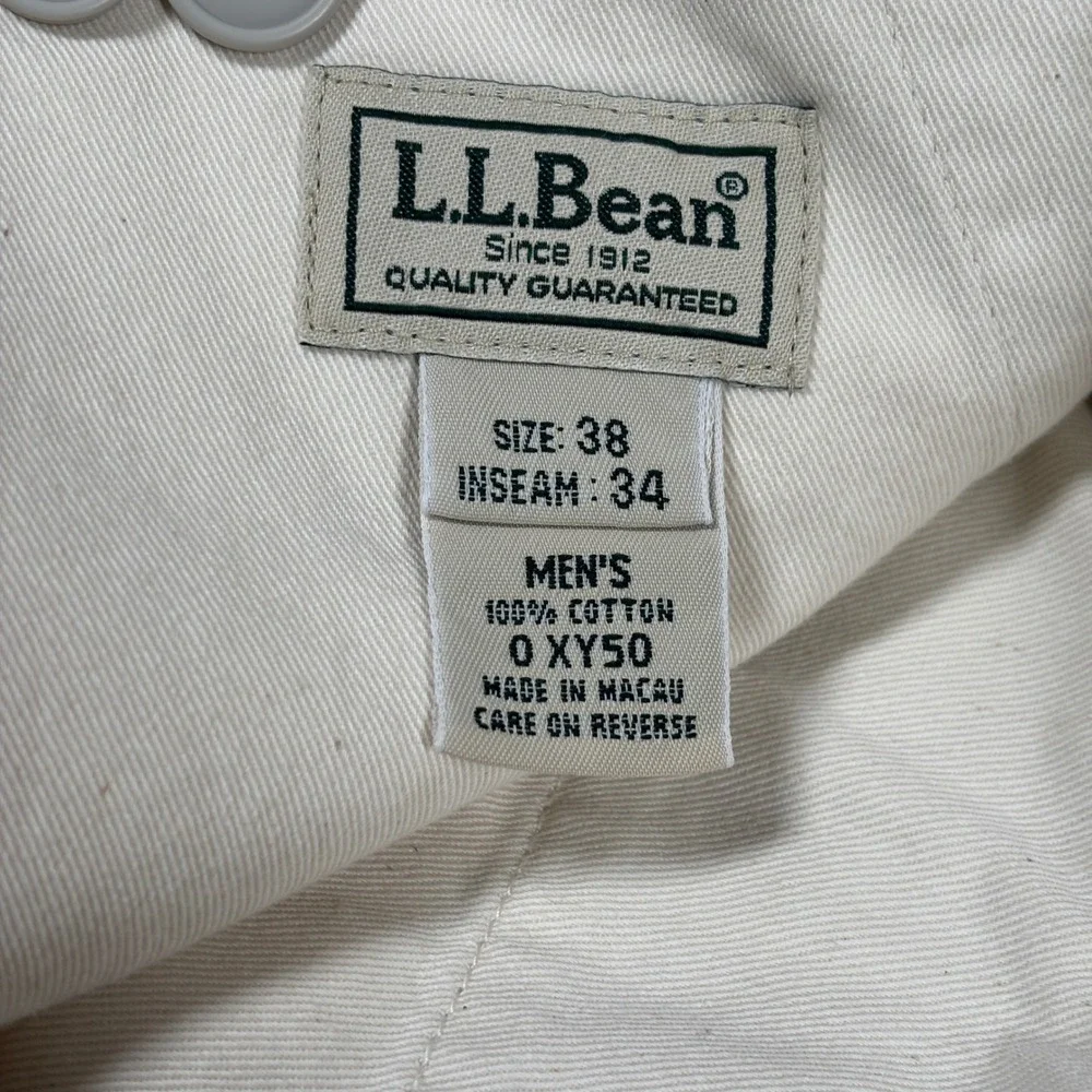 LL Bean Chino Pants Mens 38x34 (fits 37) Stone Khaki Cotton Twill Flat Front